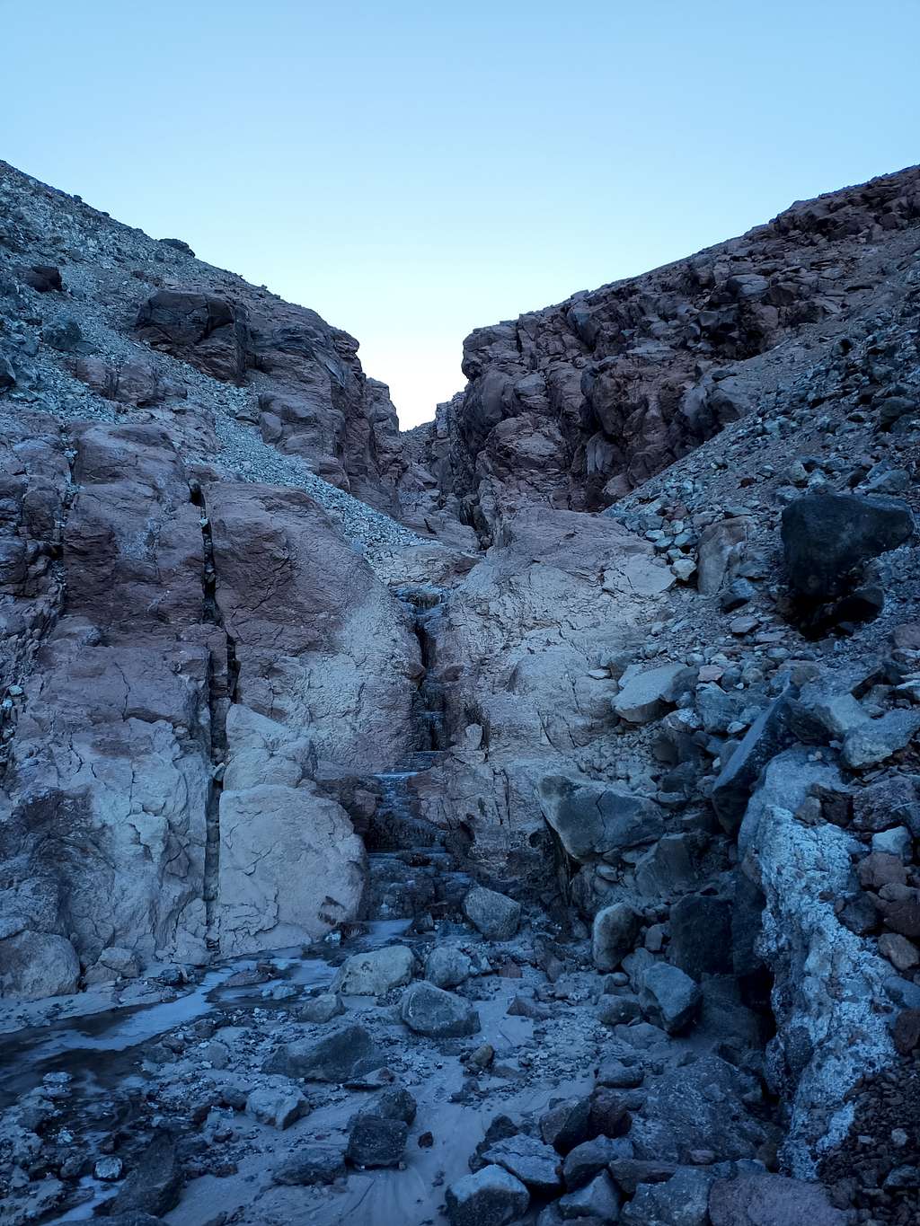 Frozen waterfalls in gulley