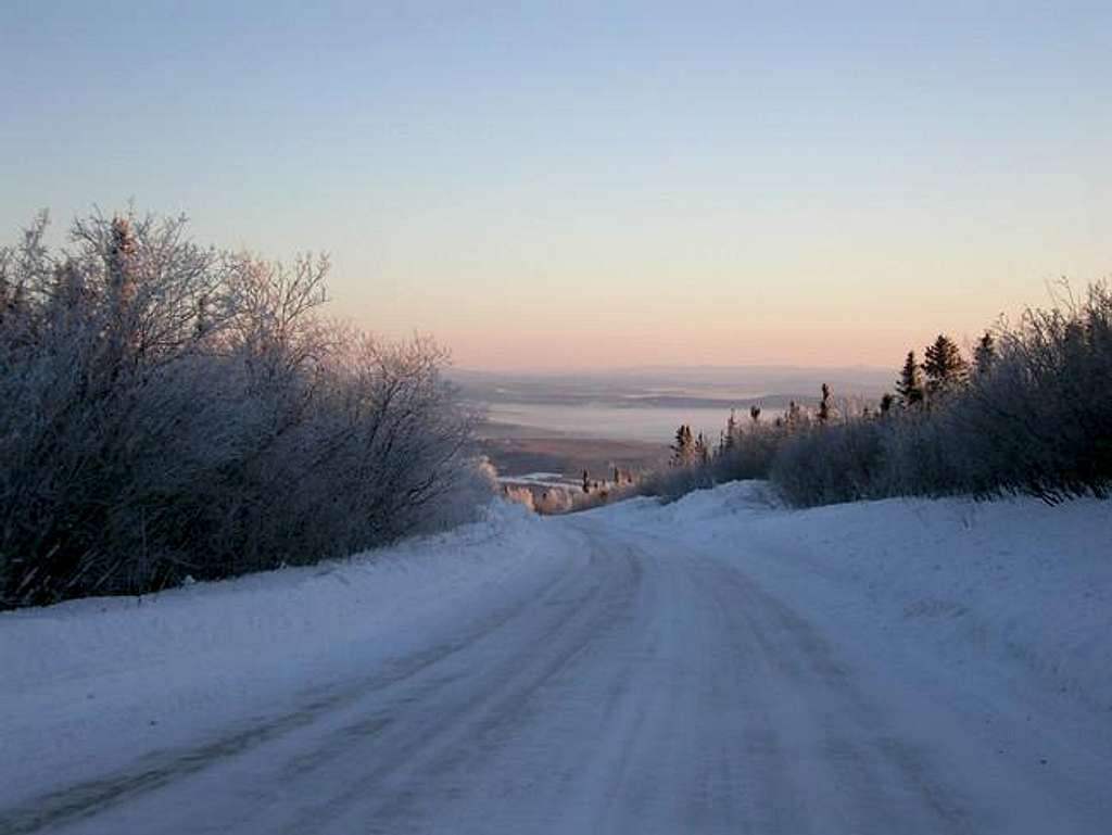 Road to the summit in winter