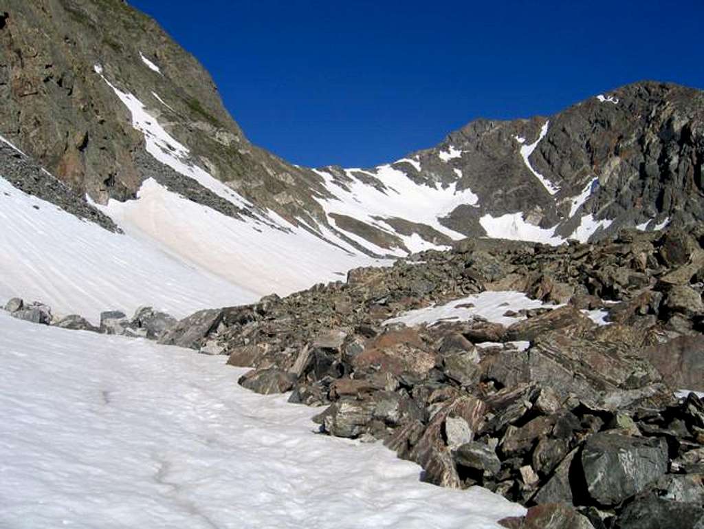 The snow and talus slopes...