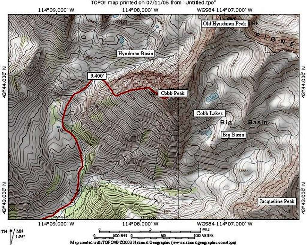 The west ridge route, shown...
