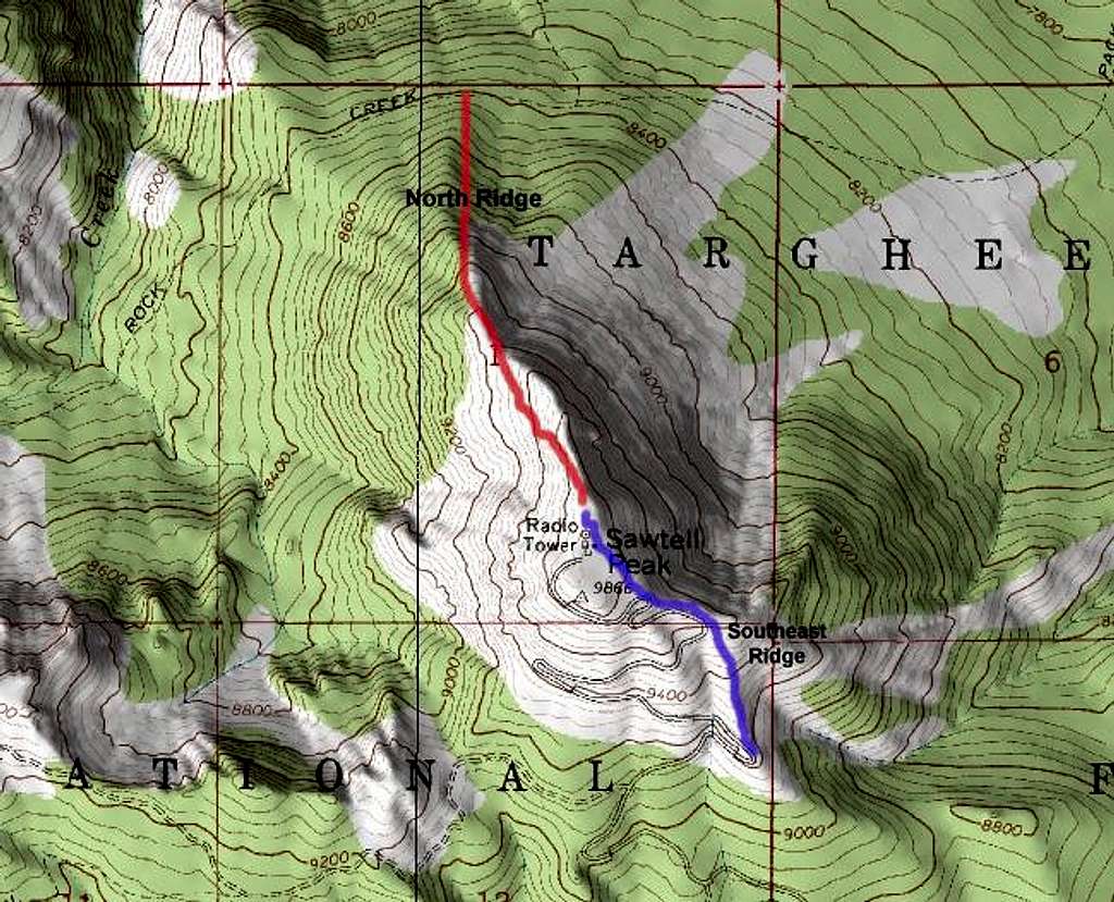 Map of Sawtell Peak.