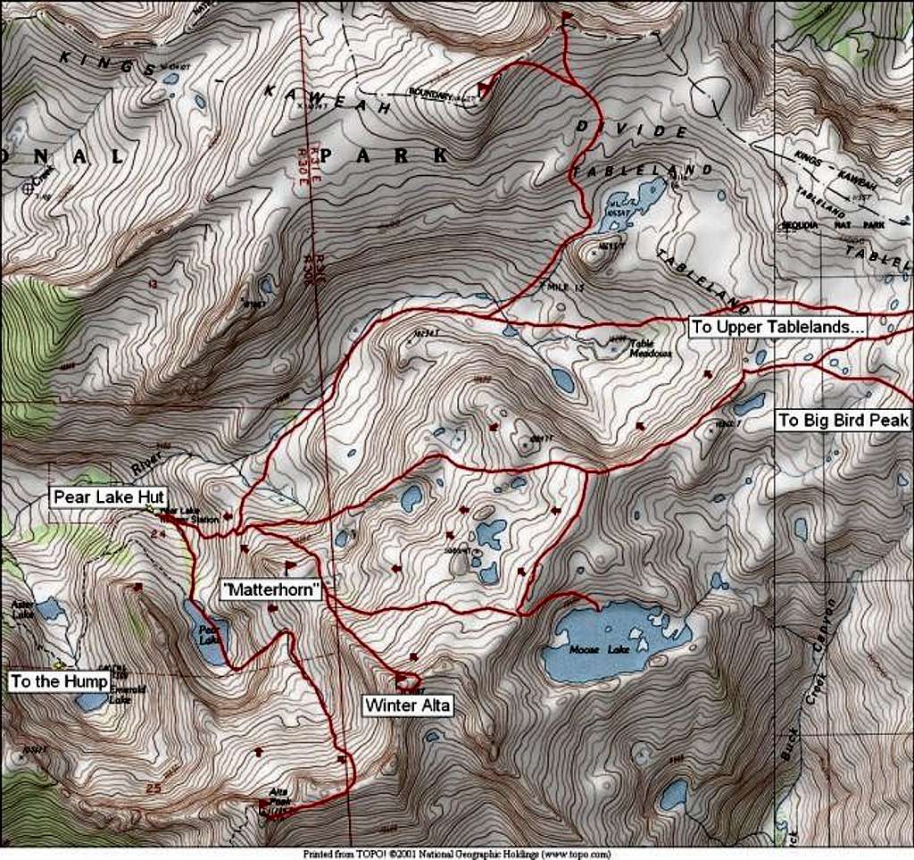 Map of possible ski routes in...