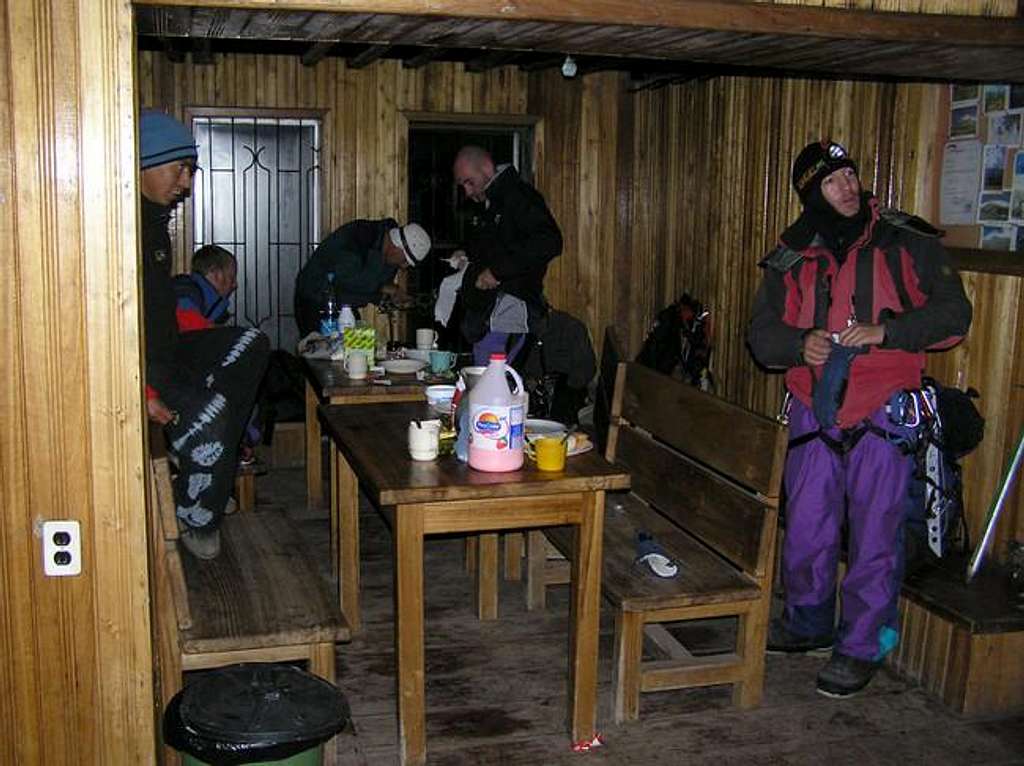 Inside the well equipped hut,...