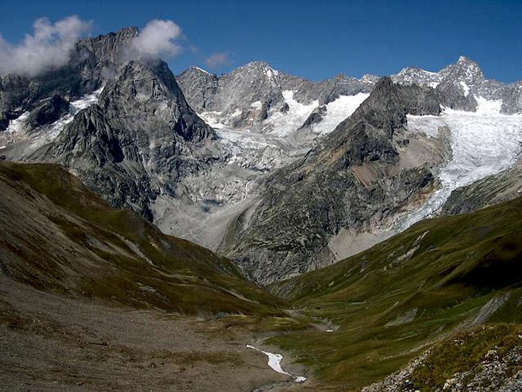 Val Ferret sector of Mont Blanc range seen from Vallone di Combette