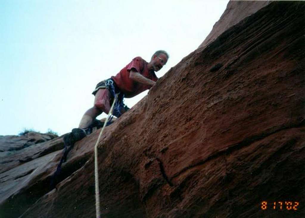 Mike pulls the crux overhang...