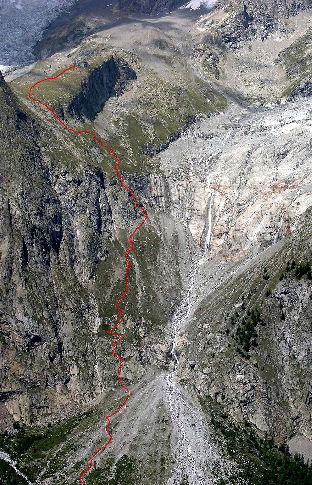 Route to Monzino Hut <br> seen  from the opposite side of Val Veny