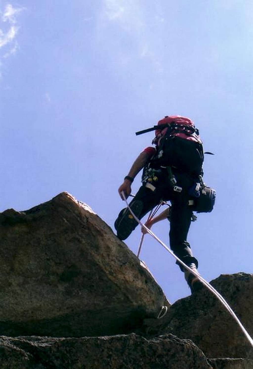Rappel down from the ridge,...