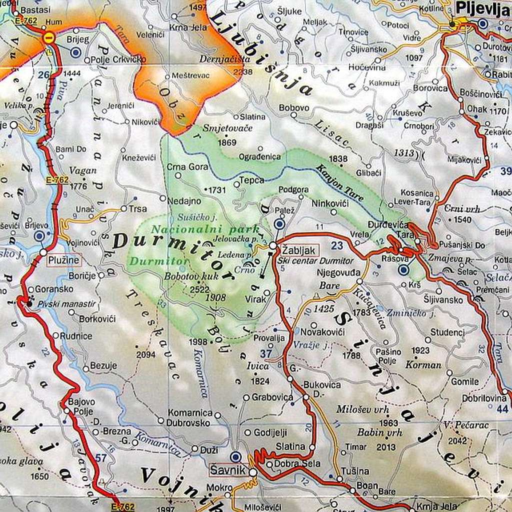 Map of Durmitor National Park...