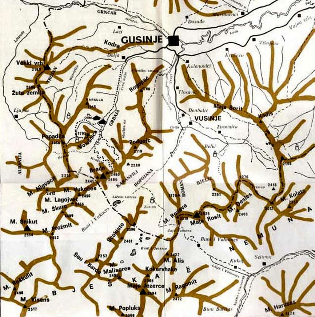 Map of Prokletije massif.
