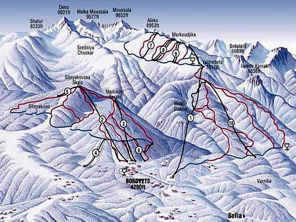 Map of Borovets ski...