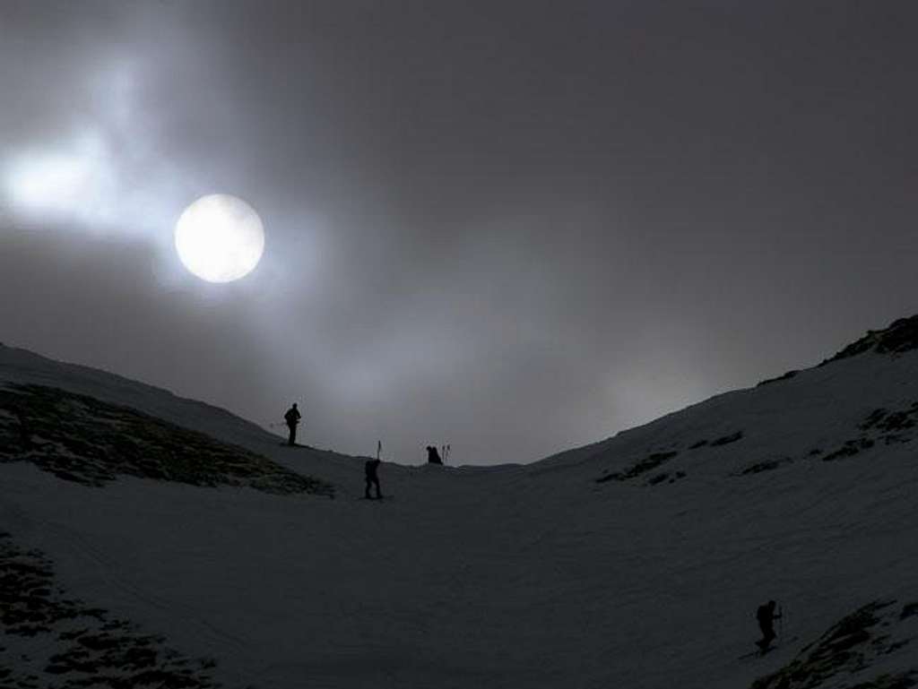 Ski mountaineers on Forcella...