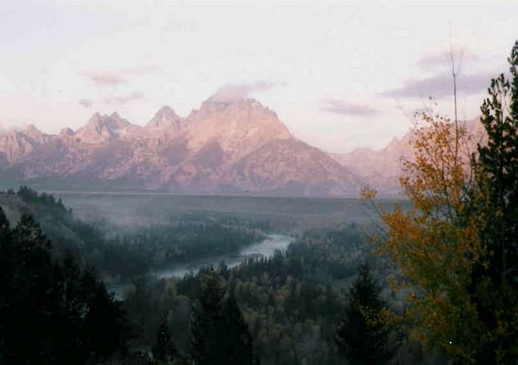 Grand Teton in the early morning mist