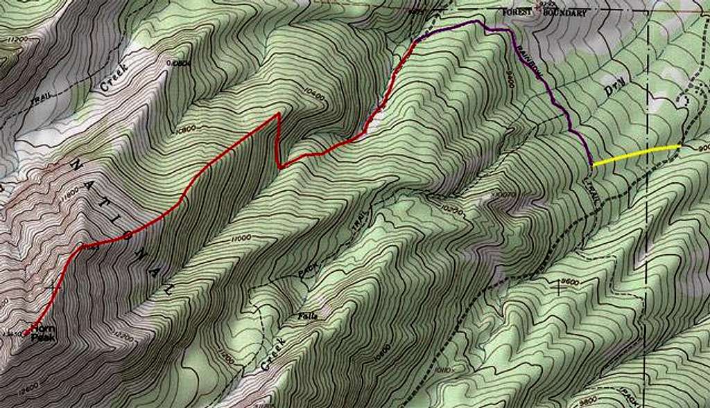 The Horn Peak Trail route...