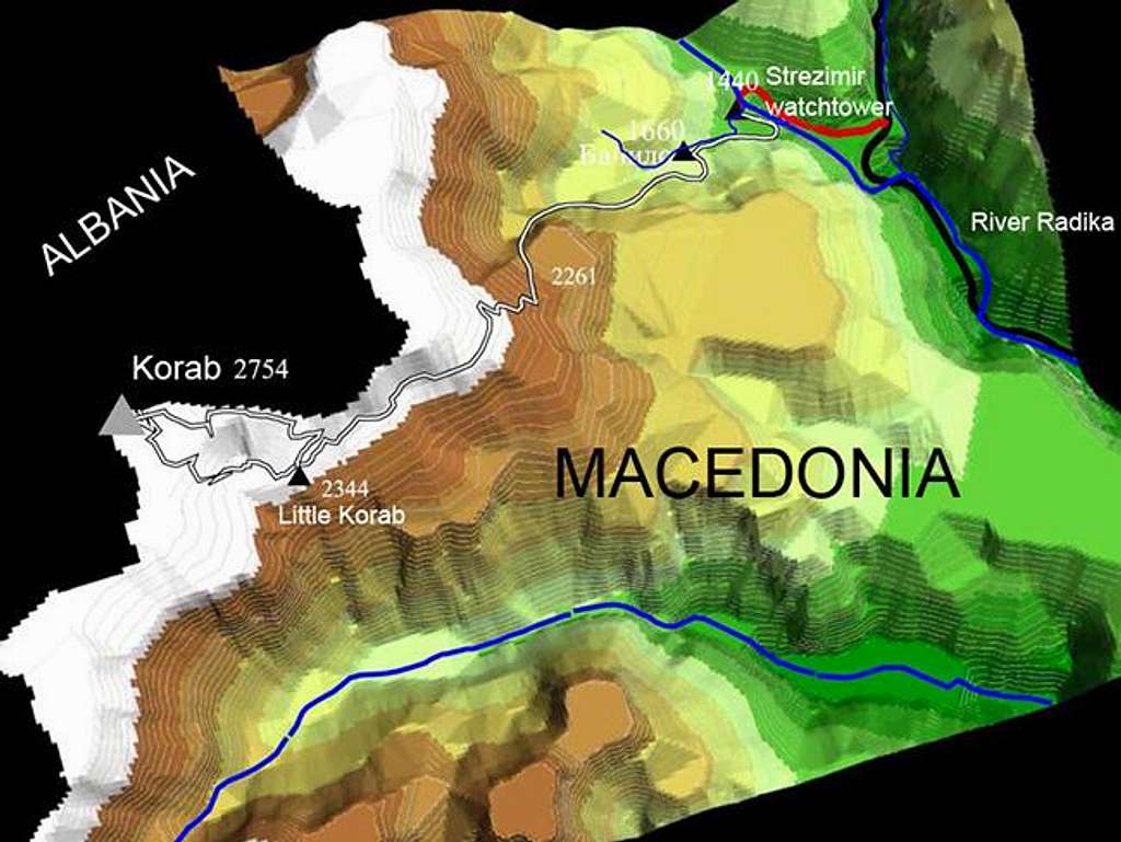 Map of trail from Strezimir...