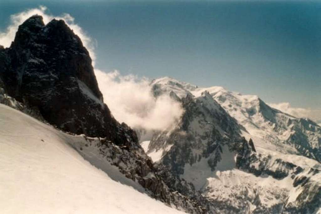 Drus north face and Mont Blanc