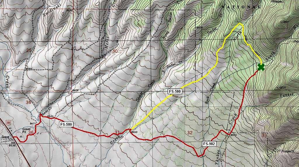 road map to Hunts' West Ridge route