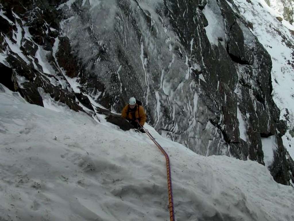approaching the belay on the...