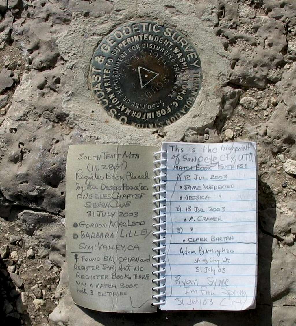 Benchmark and register of So. Tent Peak