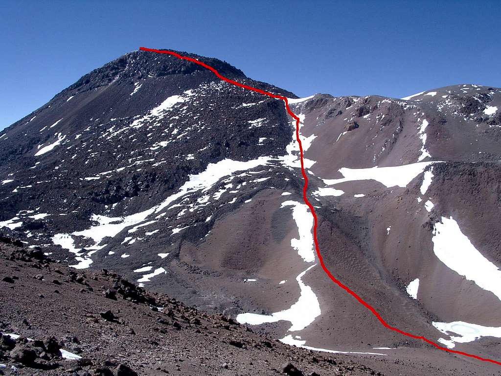 The Ascent of Cerro Tres Cruces Sur seen during the ascent of Cerro Tres Cruces Central.