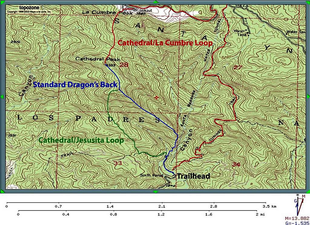 Route Map for Cathedral Peak (Santa Barbara)