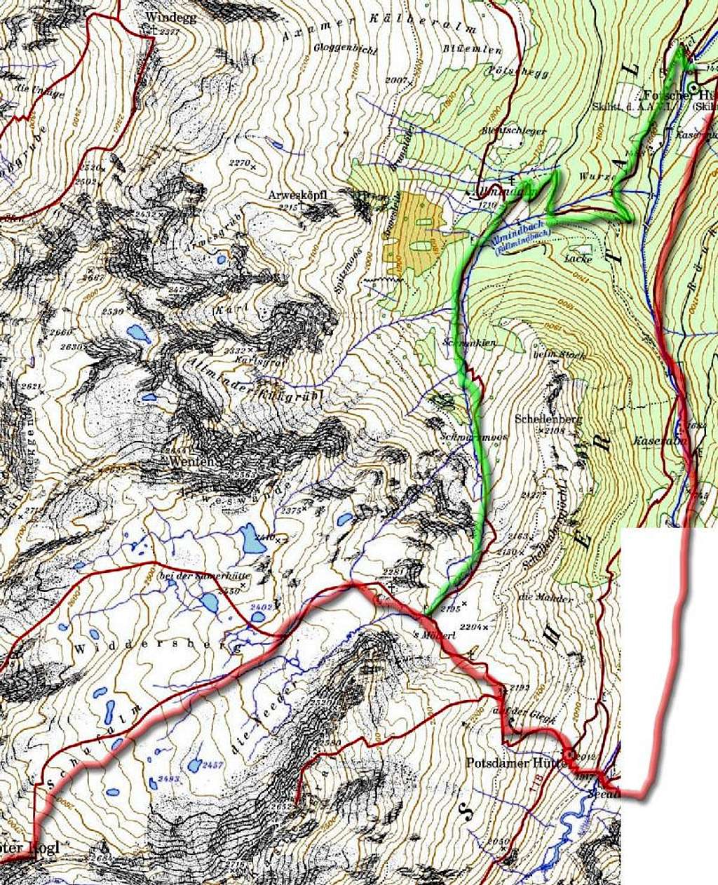 Eastern ski approaches to the summit