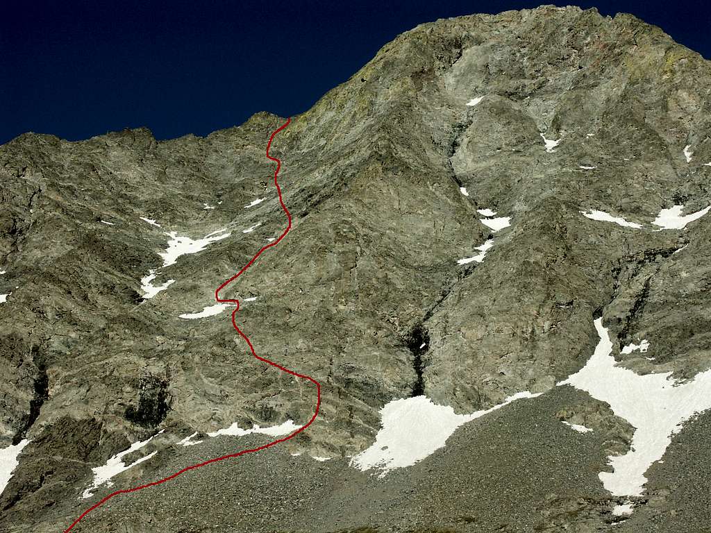 The NW Face route of Little Bear in June 2004