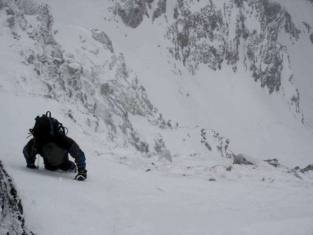 Traverse on the ridge under the summit