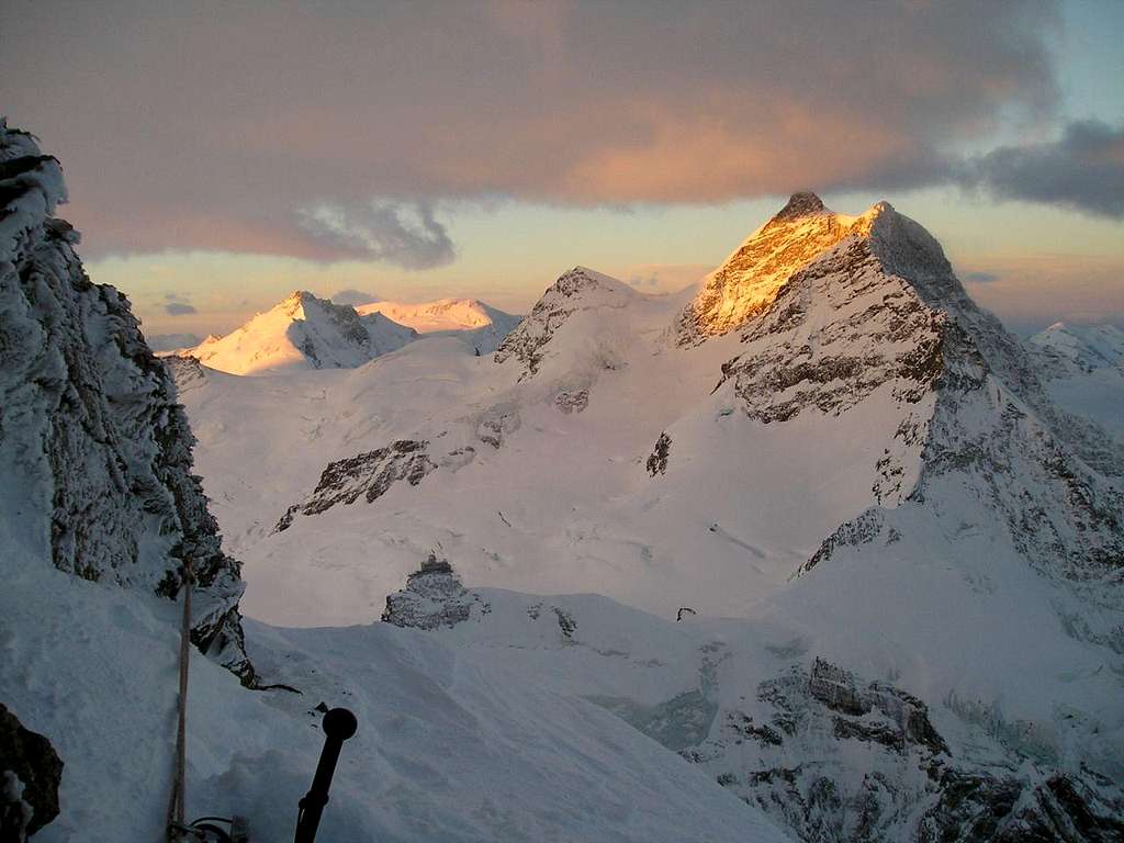 Morning view of Jungfrau from bivy