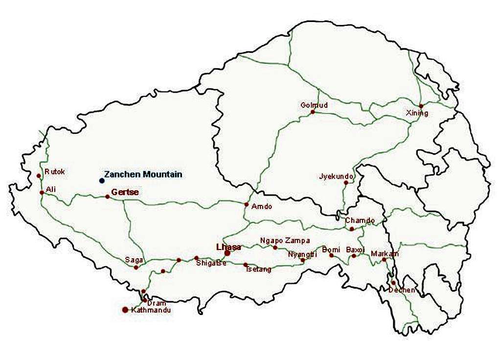Location of Zanchen Mountain in Tibet
