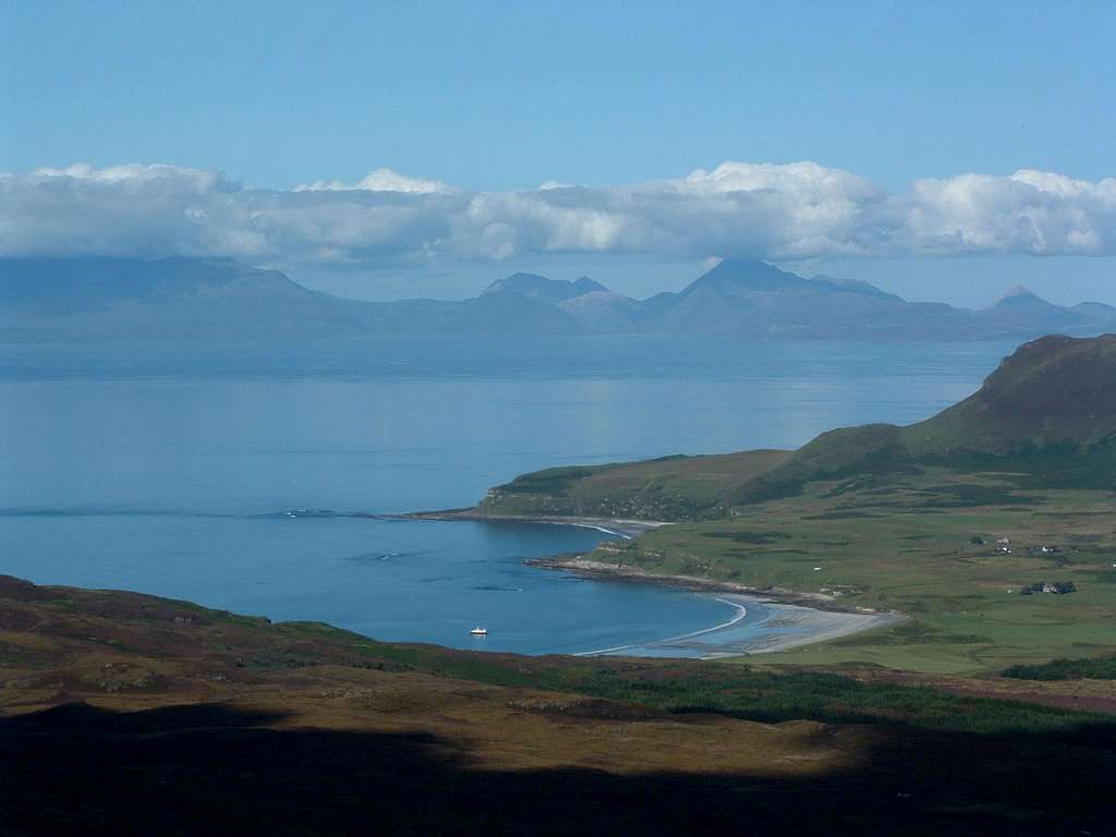 From An Sgurr to the Bay of Laig and eventually over towards a distant Skye.