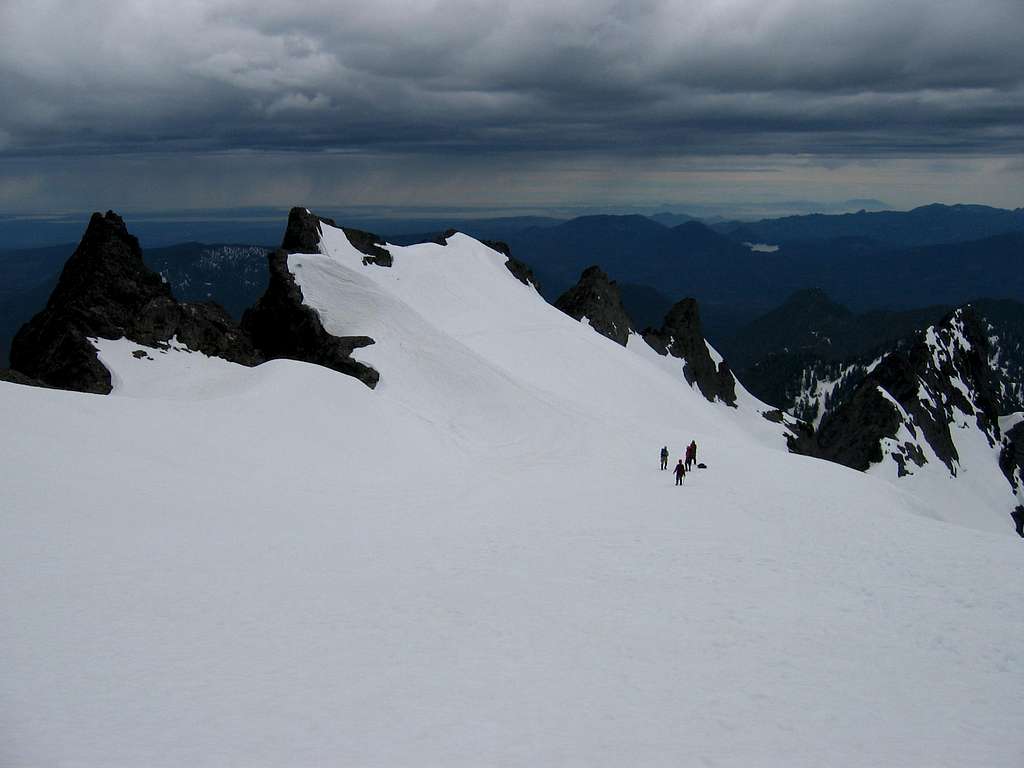 Rain in the distance, just after summit descent