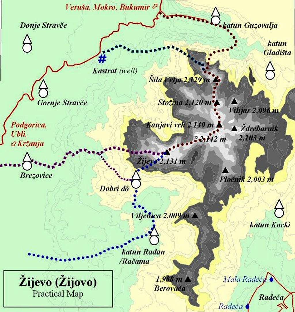 Zijevo (Zijovo) - Practical Map