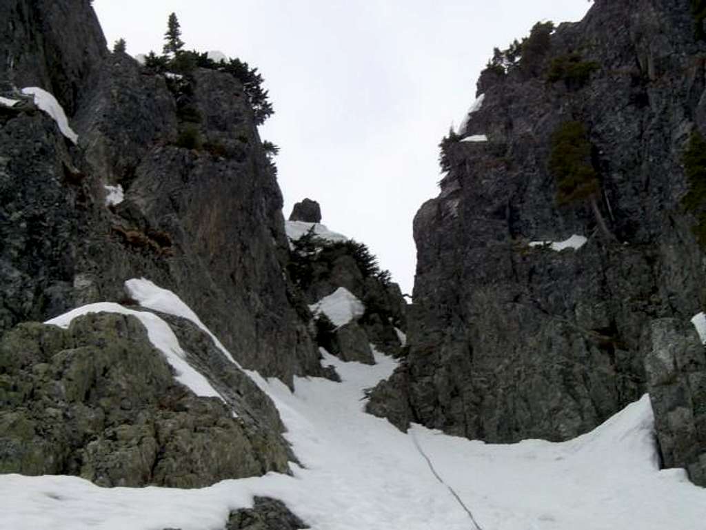 Rapping down the descent gully.