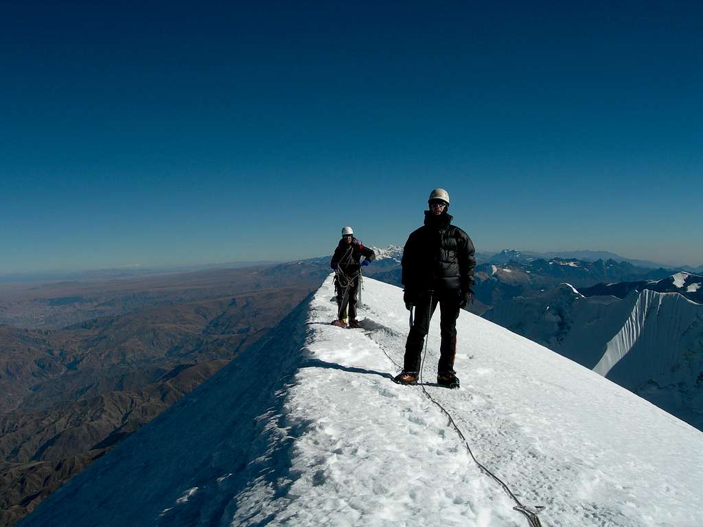 Final steps on the summit ridge - Adam and Ramiro