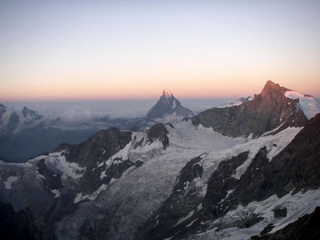 sunrise on matterhorn and zinalrothorn