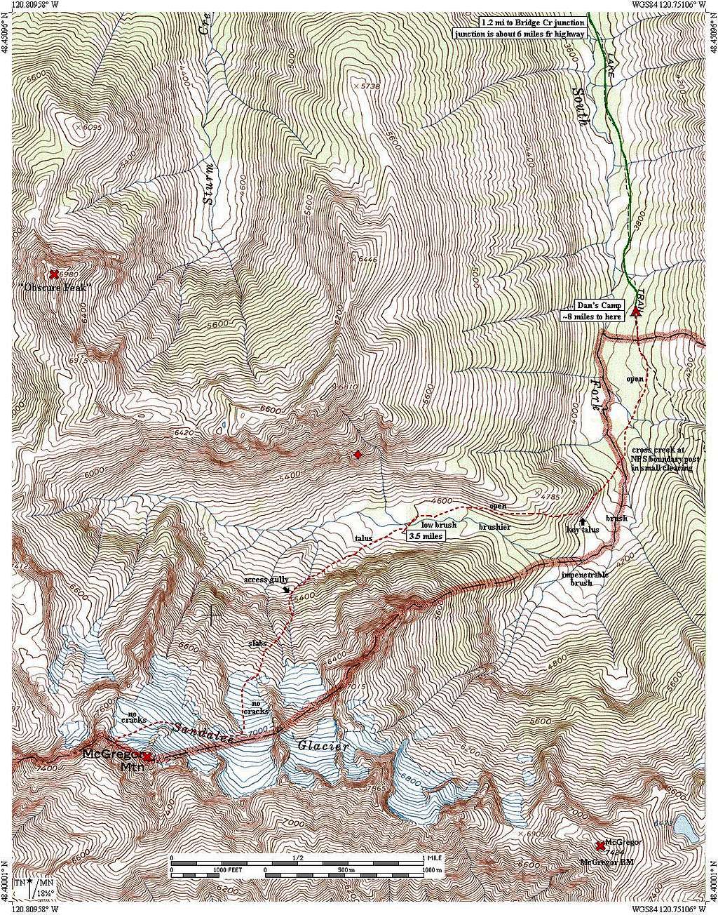 Sandalee Glacier Route Map