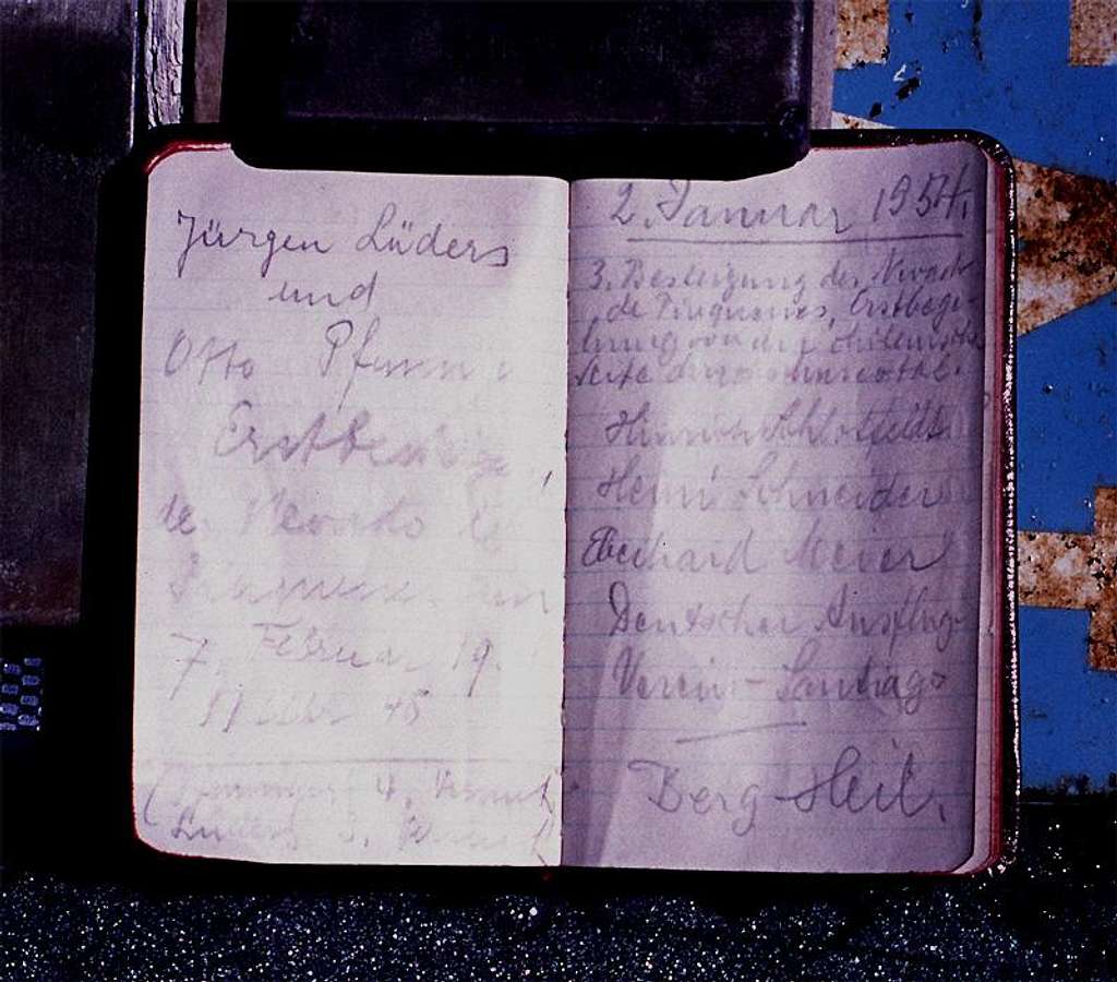 Summit log entry of first and third ascensionists