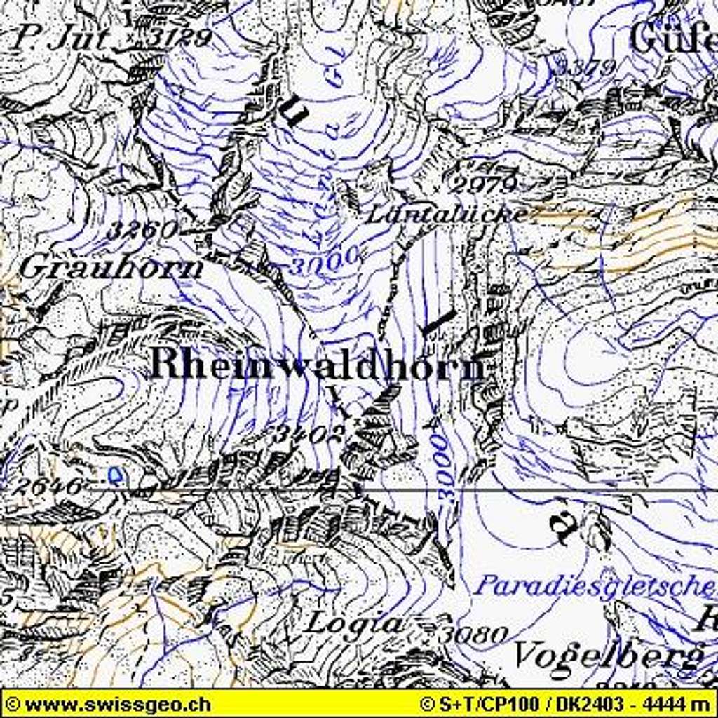 Map of Rheinwaldhorn with the...