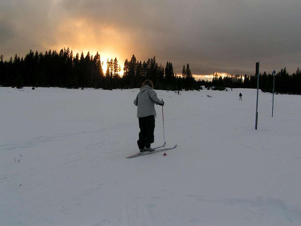 Skier and Winter Fire
