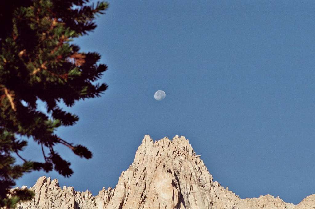 Mt. Irvine, Sierra Nevada, with a Full Moon at Dawn, Aug. 12, 2006