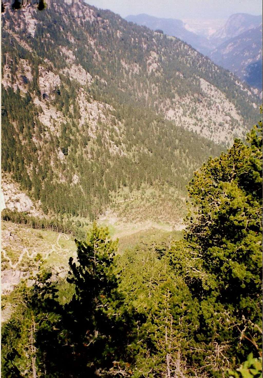 Enipeas gorge from refuge A(2100m).Litoxoro is sparcely seen in the distance