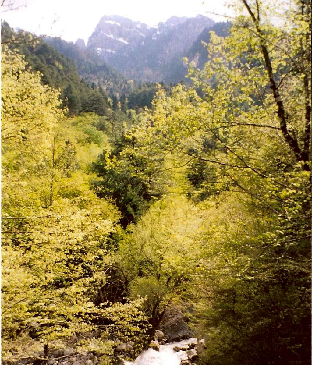 Boiling river near Stomiou Monastery,peaks of Timfi in the upper part of the photo