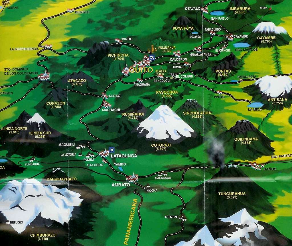 Tourist Map of Ecuador's Volcanos