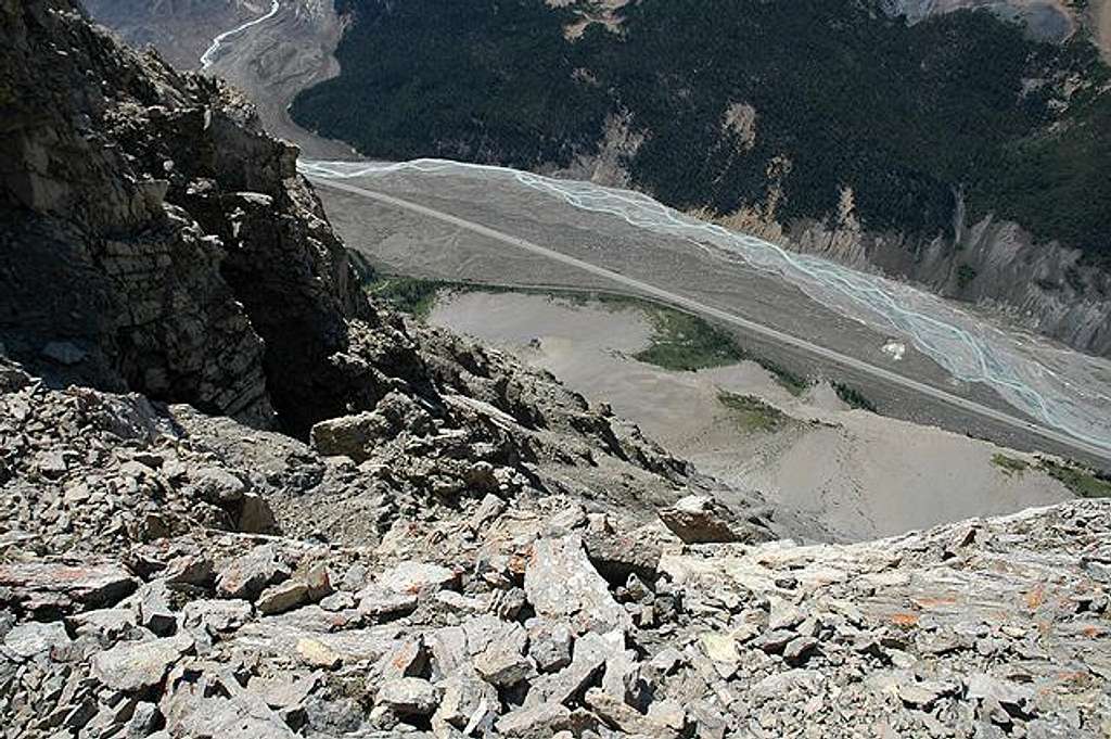 Looking down on the Icefields Parkway