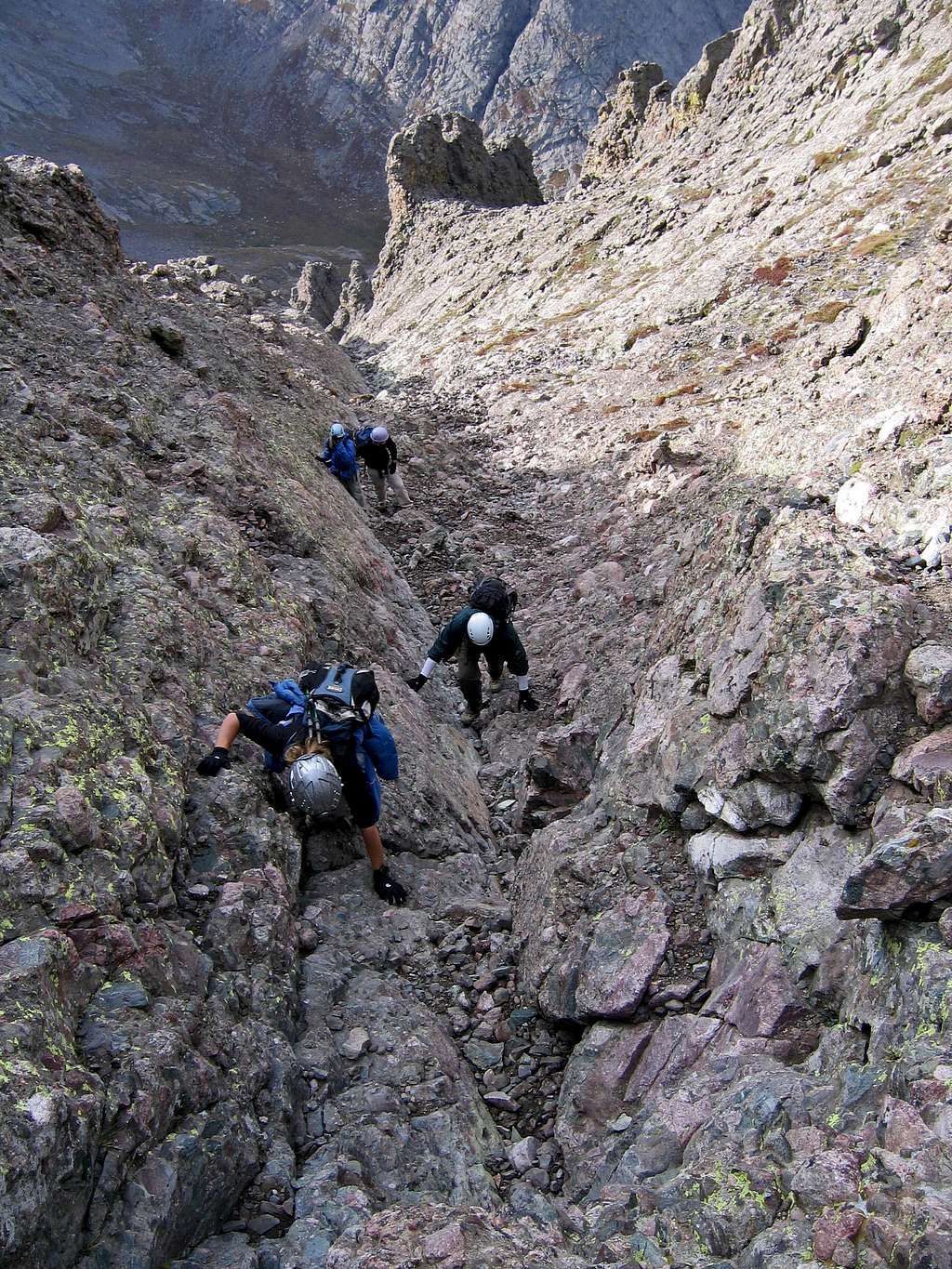 Climbing west couloir on C. Needle
