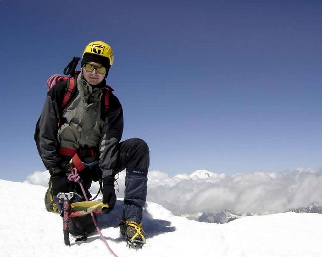 Summit of Gestola with Mt.Elbrus seen in the background.