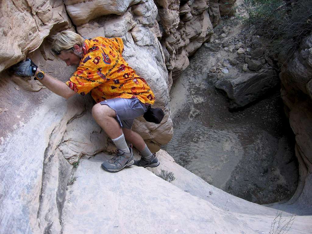 Climbing out of the entrance gully