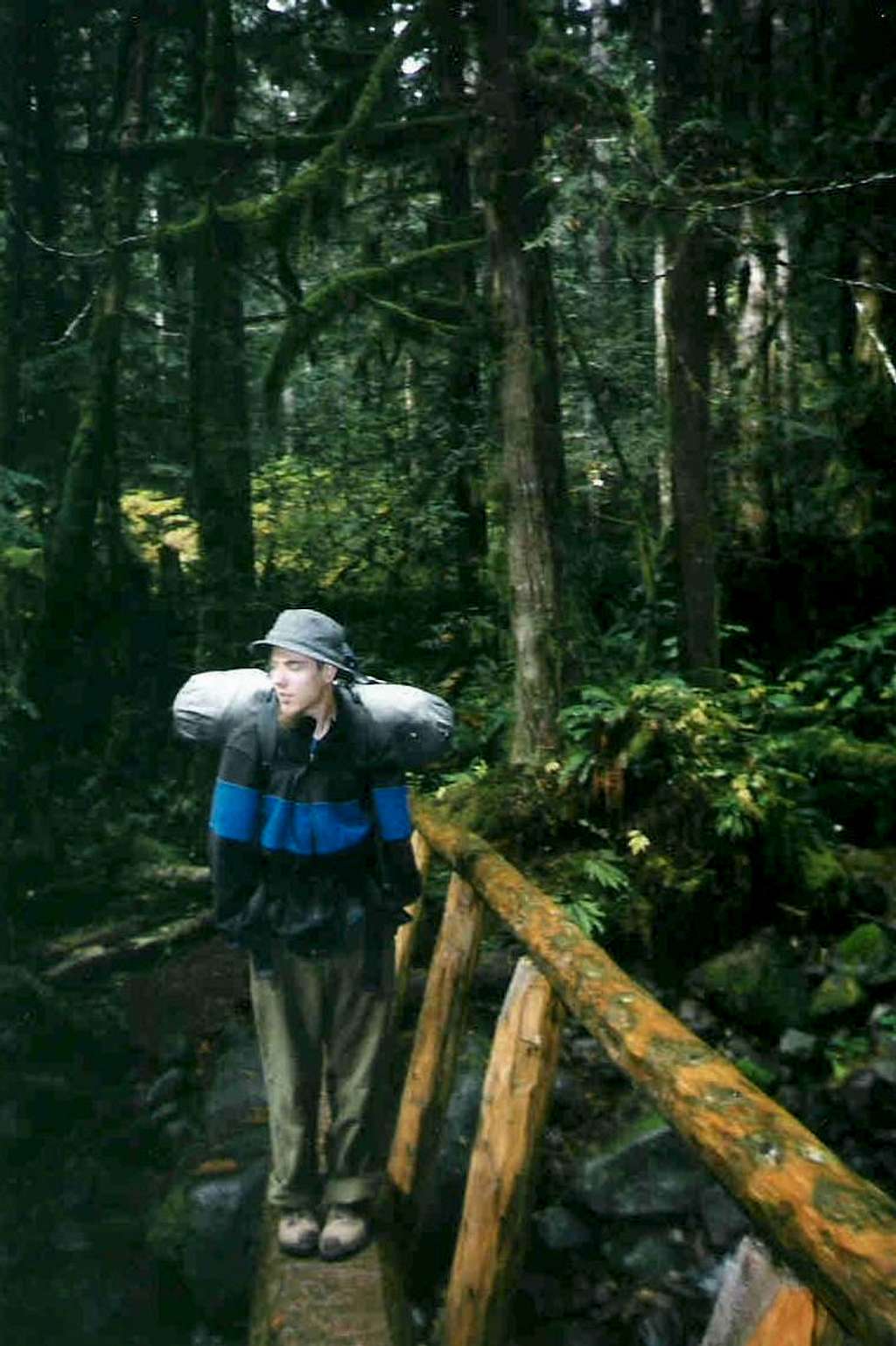 Andrew on a bridge in the Salmon-Huckleberry Wilderness
