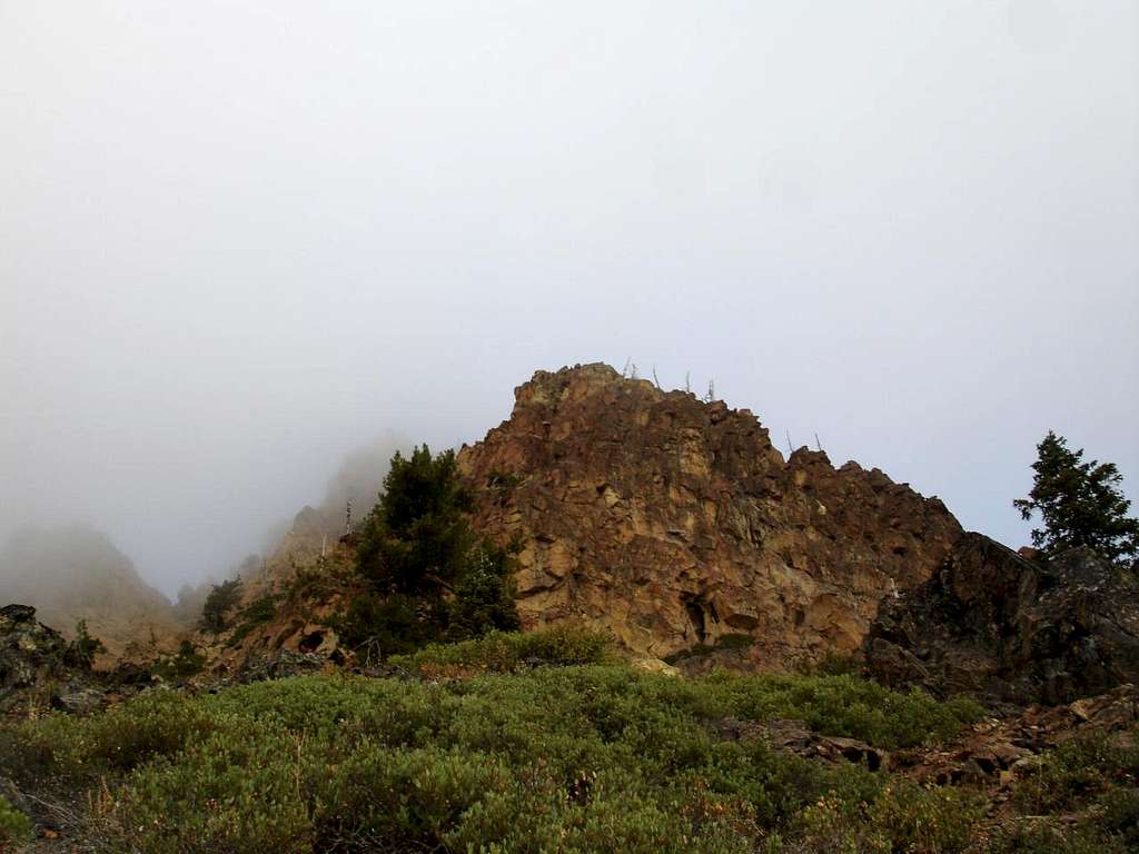 West summit shrouded in fog