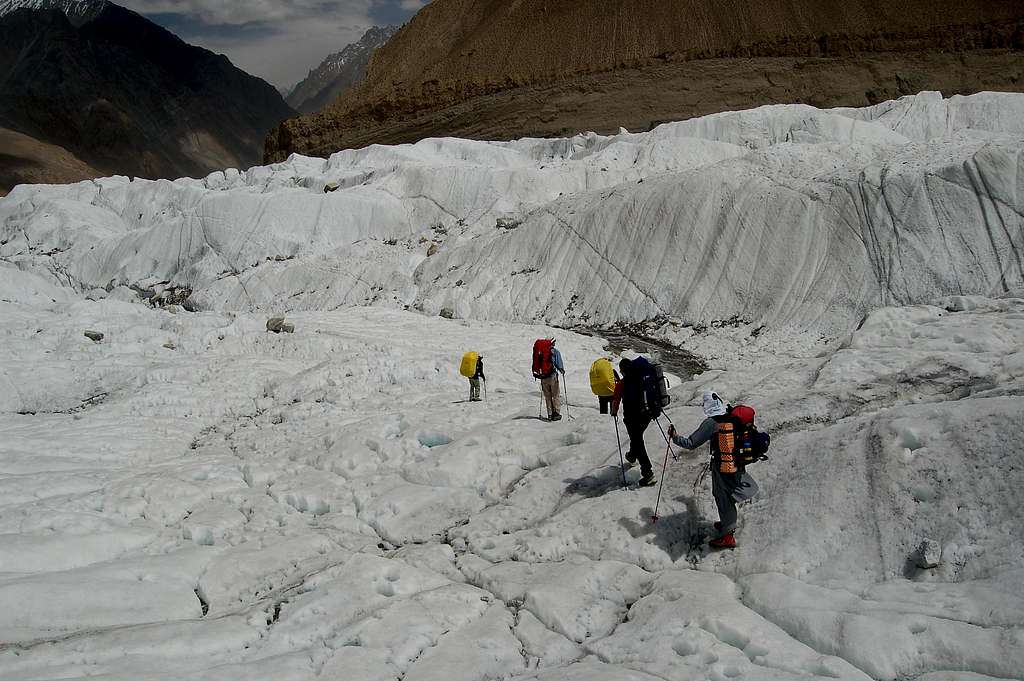 Crossing the Yazghil Glacier